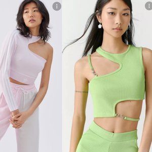 Urban Outfitters Crop Bundle—Neon Chain Cutout + Adidas Cold Shoulder Top
